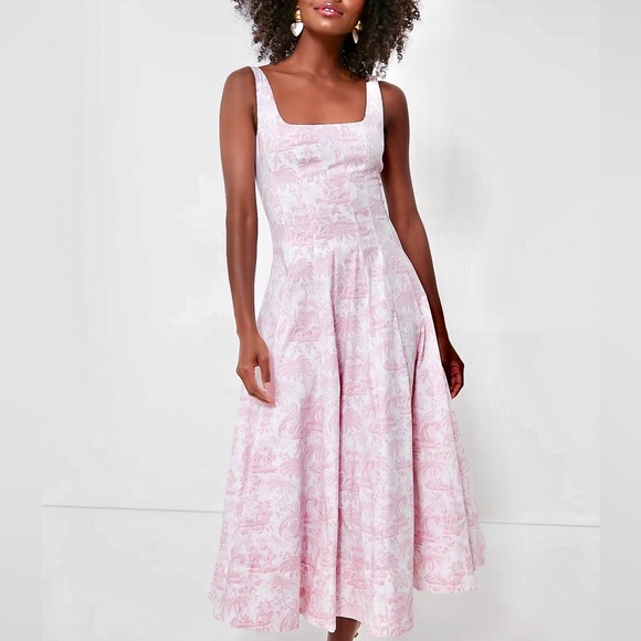 🌺🎉2XHP🎉🌺 NWT Staud Wells Midi Dress Cherry Blossom Toile - Picture 2 of 16